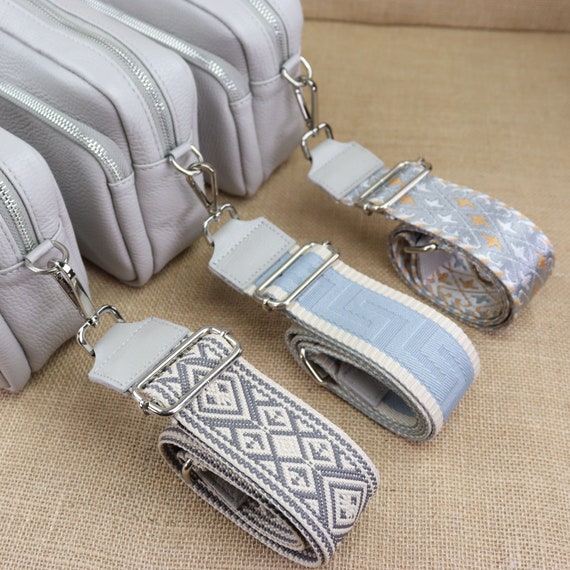 Correas de bolso de cuero gris claro para mujer con correas de cuero estampadas y herrajes plateados correas anchas para los hombros correas para bolso de camara Etsy Espana