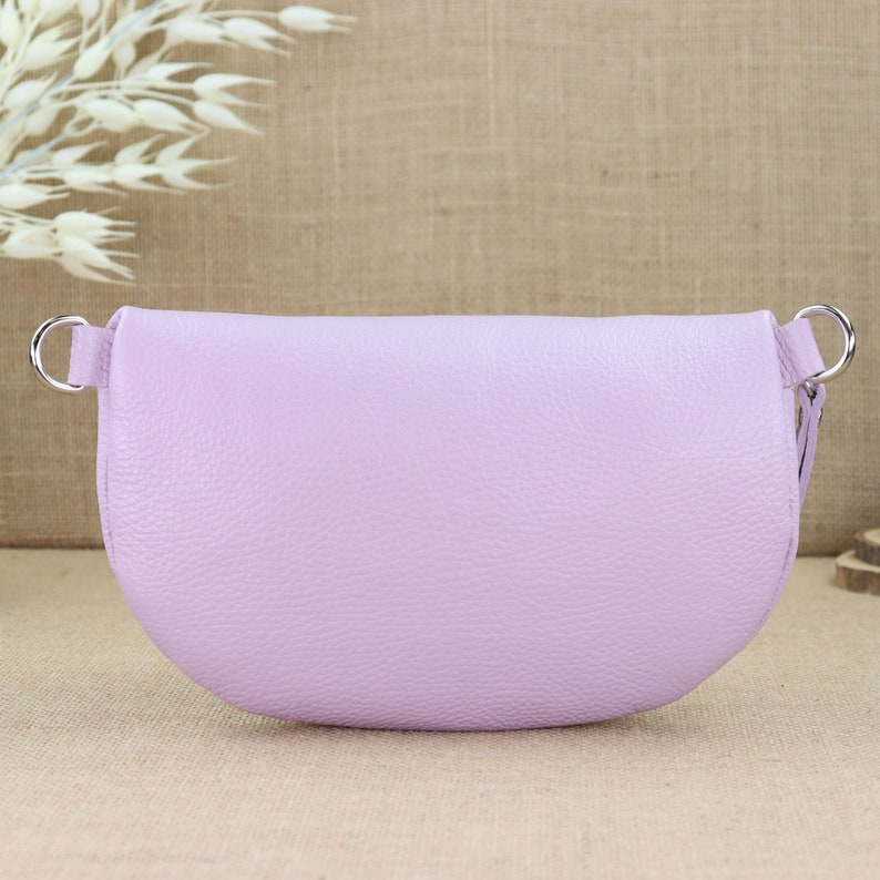 Purple leather fanny pack for women with 2 straps, leather shoulder bag, crossbody bag, belt bag with straps, women's leather shoulder bag image 10