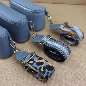 Jeans Blue Leather Bag Strap for Women, Patterned Wide Shoulder Straps for Bags with Silver Hardware, Camera Bag Strap, Cloth Bag Strap