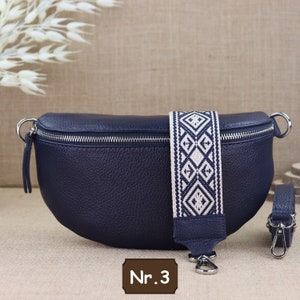 Sac à bandoulière en cuir bleu marine avec sangle extra large, sac banane en cuir, sac crossbody de différentes tailles, sac à bandoulière cadeau Navy Nr.3