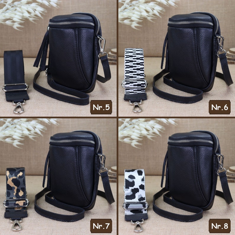 Umhängetasche mit gemusterten Trägern für Frauen, Kleine Leder Bauchtasche mit silber Reißverschluss, Damen Schultertasche, Crossbody Tasche Bild 4