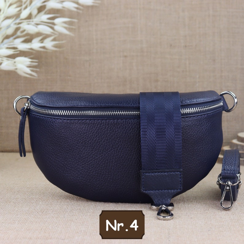 Sac à bandoulière en cuir bleu marine avec sangle extra large, sac banane en cuir, sac crossbody de différentes tailles, sac à bandoulière cadeau Navy Nr.4