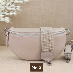 Beige leather fanny pack for women with extra patterned straps, leather shoulder bag, crossbody bag, belt bag with patterned straps Beige Nr.3