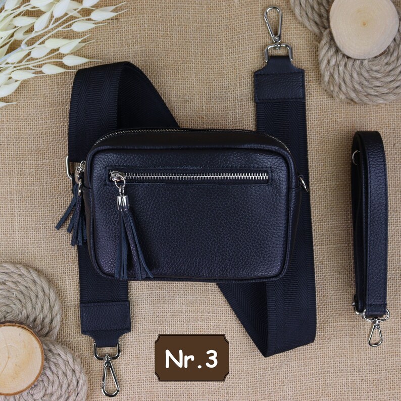 Black small leather shoulder bag with extra strap, leather shoulder bag, crossbody bag, belt bag with strap, leather bum bag Schwarz Nr.3