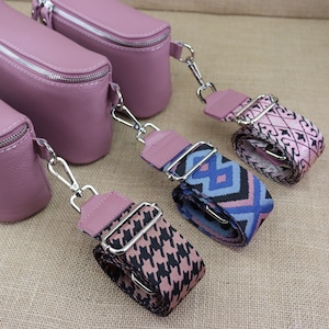 Bandoulière en cuir pour femme violet rouge - Bandoulière large à motifs pour sacs, accessoires argentés, sangle en tissu, cadeau de Saint-Valentin