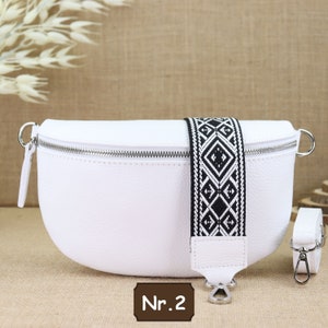 White leather shoulder bag for women with extra patterned straps, women's leather fanny pack, crossbody bag, shoulder bag, belt bag Weiß Nr.2