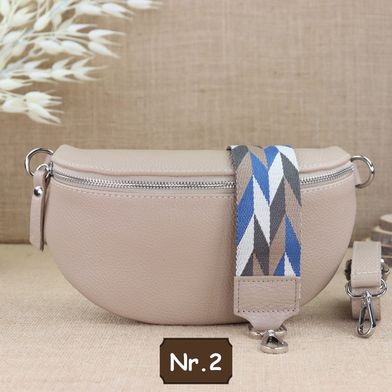 Beige leather fanny pack for women with extra patterned straps, leather shoulder bag, crossbody bag, belt bag with patterned straps Beige Nr.2