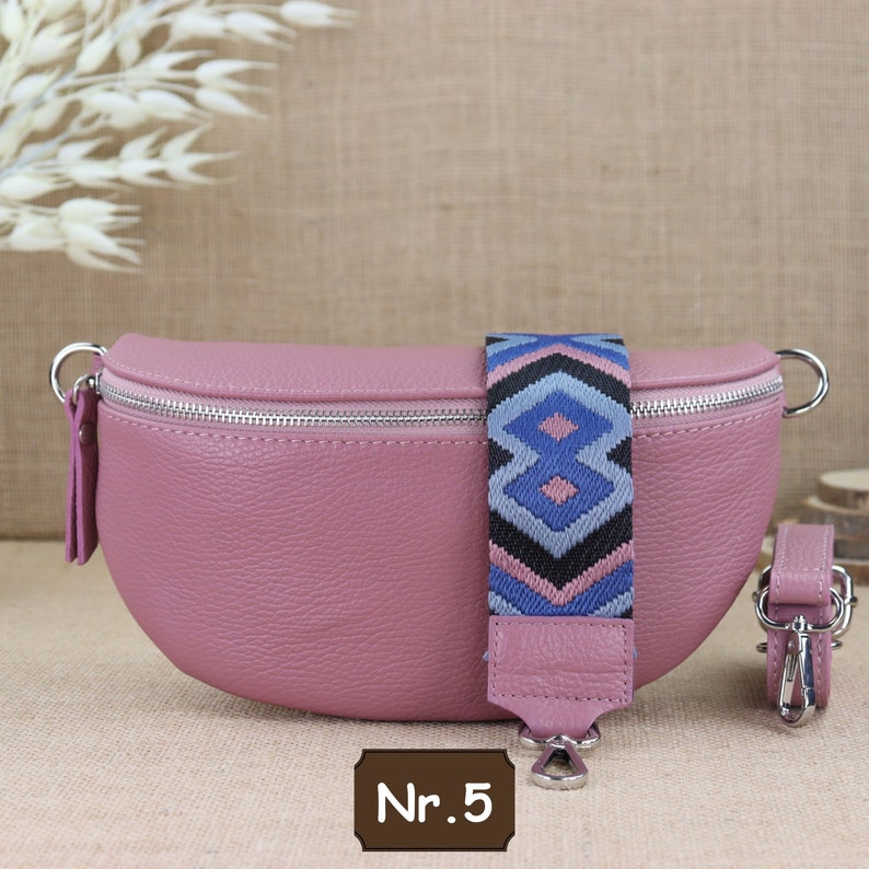 Silver leather fanny pack with zipper for women, leather shoulder bag in various sizes, crossbody bag, women's shoulder bag Violettrot Nr.5