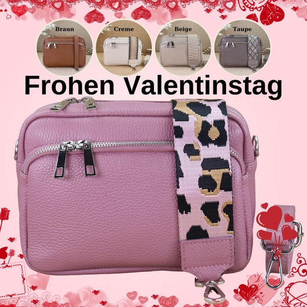 Leder Umhängetasche für Frauen mit extra gemusterten Riemen, Damen Leder Bauchtasche, Crossbody Tasche mit breiten Gürtel, Schultertasche