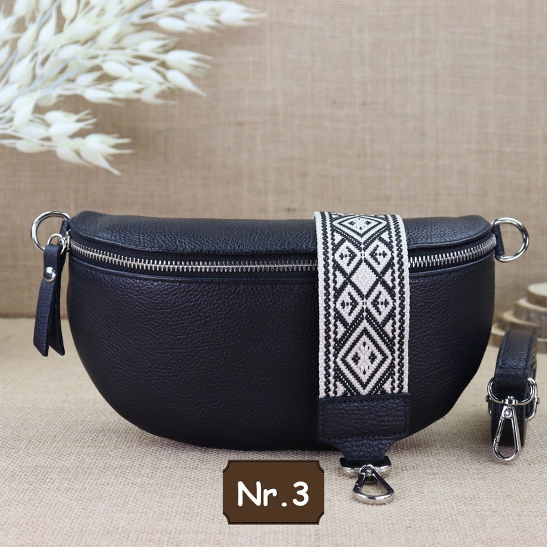 Schwarz Bauchtasche Leder für Frauen mit 2 Riemen, Leder Schultertasche, Crossbody Tasche mit verschiedenen Größen, Geschenk für sie Schwarz Nr.3