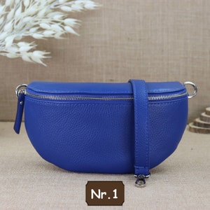 Leder Umhängetasche für Damen, Leder Bauchtasche für Frauen mit extra Gemusterten Trägern, Blaue Crossbody Tasche, Schultertasche mit Riemen Nr.1 (Ohne 2.Gürtel)