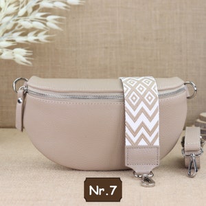 Beige leather fanny pack for women with extra patterned straps, leather shoulder bag, crossbody bag, belt bag with patterned straps Beige Nr.7