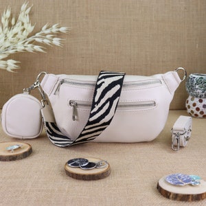 Cream leather bum bag for women with extra patterned straps, ladies leather shoulder bag, crossbody bag, leather handbag, shoulder bag