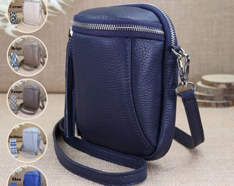 Leather small fanny pack shoulder bag and crossbody bag with silver zipper patterned strap for women, ladies shoulder bag