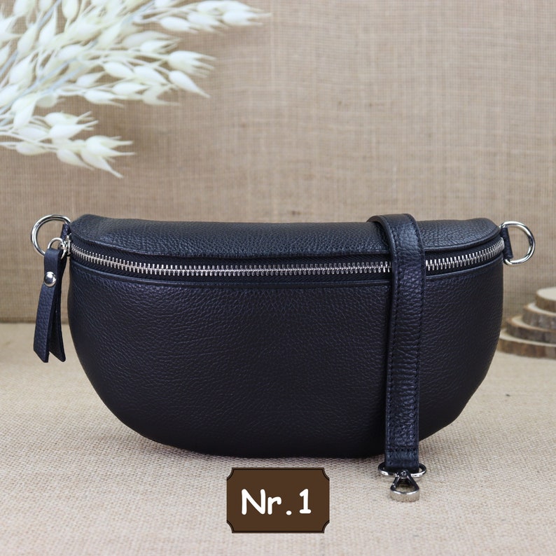 Schwarz Bauchtasche Leder für Frauen mit 2 Riemen, Leder Schultertasche, Crossbody Tasche mit verschiedenen Größen, Geschenk für sie Nr.1 (Ohne 2.Gürtel)