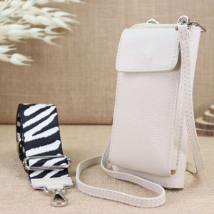 Creme Leder Handytasche Damen – Crossbody Tasche mit Geldbörse, iPhone 16 Hülle, Leder Umhängetasche, Geschenk für Sie, Valentinstag