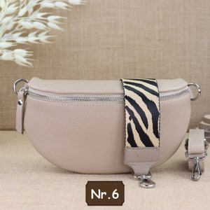 Beige leather fanny pack for women with extra patterned straps, leather shoulder bag, crossbody bag, belt bag with patterned straps Beige Nr.6