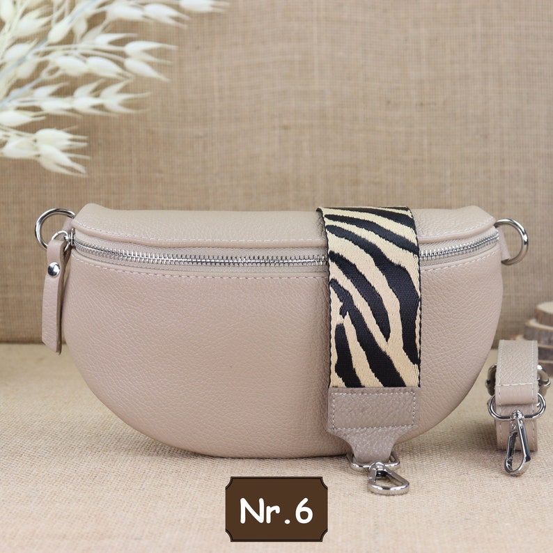 Beige Leder Bauchtasche für Frauen mit extra Gemusterten Trägern, Leder Umhängetasche, Crossbody Tasche Gürteltasche mit Gemusterten Riemen Bild 8