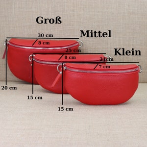 Bauchtasche Leder mit Silber Reißverschluss für Frauen, Rote Damen Leder Schultertasche, Crossbody Tasche mit breiten Trägern, Umhängetasche Bild 2