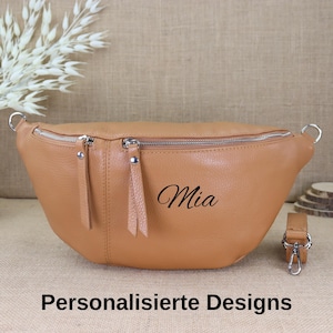 Personalisierte große Leder-Umhängetasche für Frauen, Crossbody Bag mit silbernem Reißverschluss, Bauchtaschen für Damen, Valentinstag