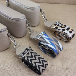 Beige Leather Bag Straps Women – Patterned Leather Strap for Bags, Silver Hardware, Wide Shoulder Strap, Camera Strap, Valentine’s Day
