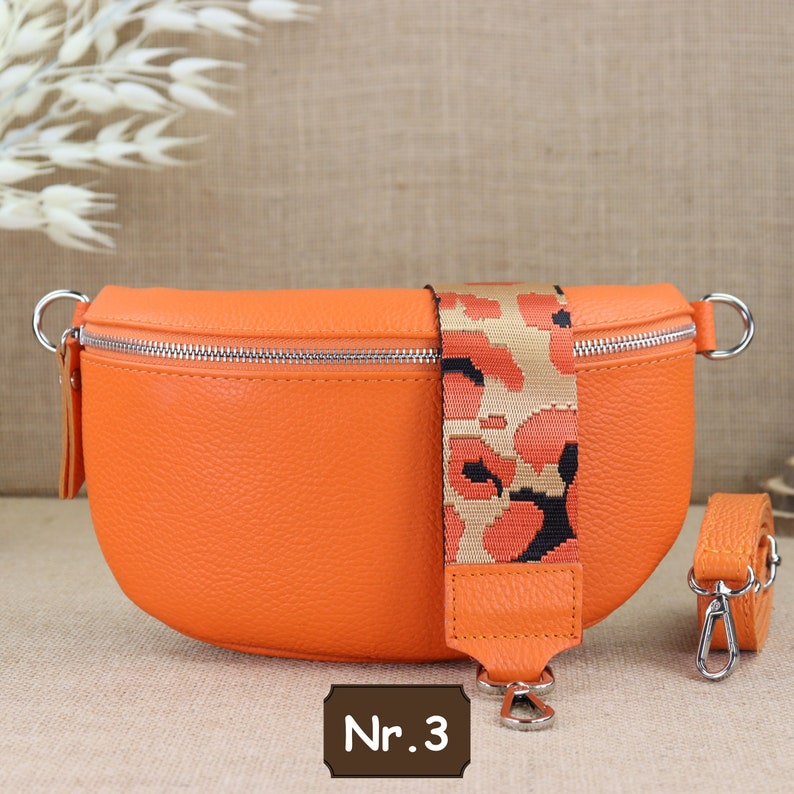 Orangefarbene Bauchtasche mit silbernem Reißverschluss für Frauen, Leder Schultertasche, Crossbody-Umhängetasche in verschiedenen Größen Orange Nr.3