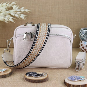 Creme Leder Bauchtasche mit 2 Riemen für Frauen, Damen Leder Umhängetasche, Crossbody Bag, Schultertasche, Handtasche, Alltagstasche