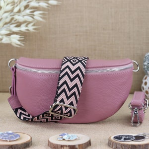 Silver leather fanny pack with zipper for women, leather shoulder bag in various sizes, crossbody bag, women's shoulder bag image 1