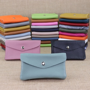 Cartera de piel para mujer con compartimentos para monedas y botones de presión, cartera de piel de napa con dos compartimentos, cartera para mujer, cartera de piel