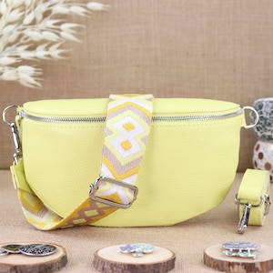 Sac banane en cuir citron pour femmes avec bretelles à motifs supplémentaires, sac à bandoulière en cuir pour femme, sac crossbody, sac à bandoulière, sac ceinture
