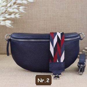 Sac à bandoulière en cuir bleu marine avec sangle extra large, sac banane en cuir, sac crossbody de différentes tailles, sac à bandoulière cadeau Navy Nr.2