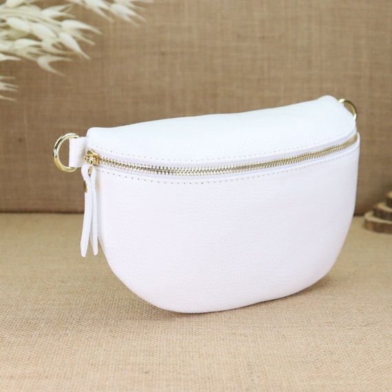 White Leather Shoulder Bag With Gold Zipper Crossbody Bag Leather Bum Bag for Women Fashionable Shoulder Bag for Ladies Etsy UK