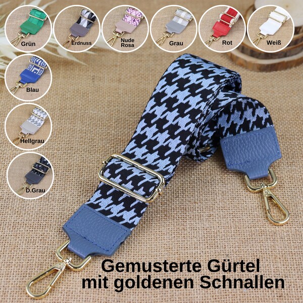 Gemusterte Taschenriemen für Damen mit goldener Hardware, breite Schulterriemen aus Stoff, Kamerataschengurt, Schultergurt, Geschenk für sie