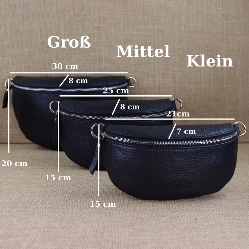 Schwarz Bauchtasche Leder für Frauen mit 2 Riemen, Leder Schultertasche, Crossbody Tasche mit verschiedenen Größen, Geschenk für sie Bild 2