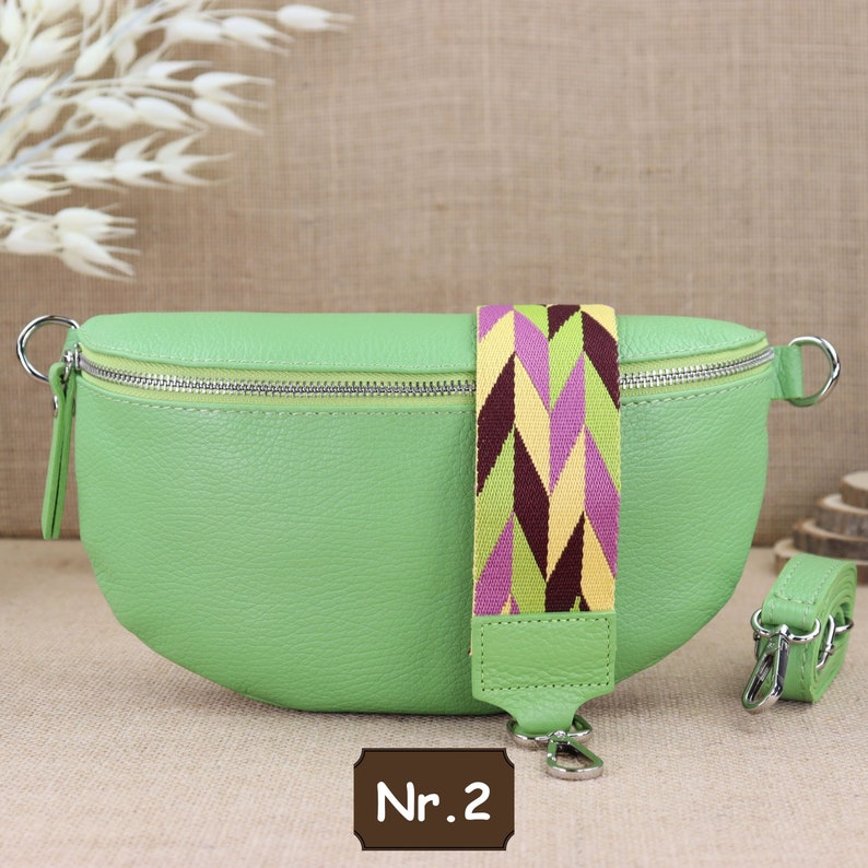 Light green leather fanny pack with 2 straps for women, leather shoulder bag, crossbody bag with different sizes, gift shoulder bag Hellgrün Nr.2