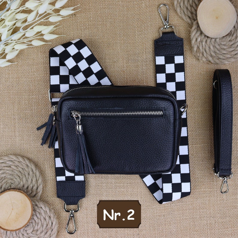 Black small leather shoulder bag with extra strap, leather shoulder bag, crossbody bag, belt bag with strap, leather bum bag Schwarz Nr.2