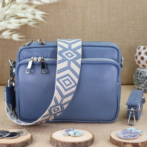 Jeans Blue Leather Fanny Pack with 2 Straps for Women, Women&#39;s Leather Shoulder Bag, Crossbody Bag, Real Leather Shoulder Bag, Handbag