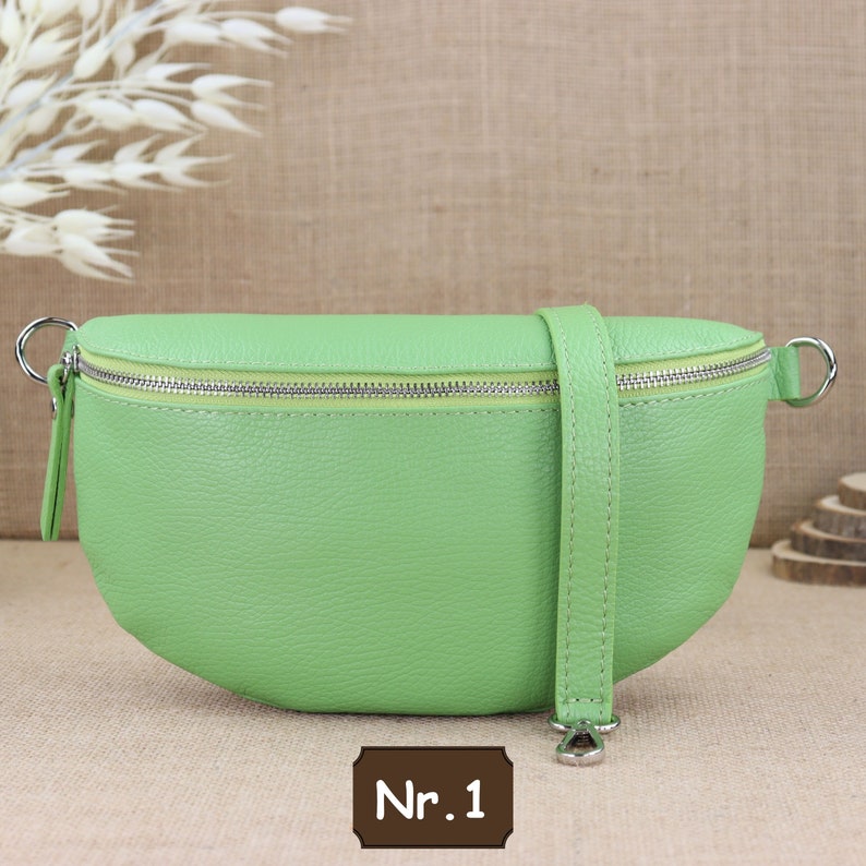 Light green leather fanny pack with 2 straps for women, leather shoulder bag, crossbody bag with different sizes, gift shoulder bag Nr.1 (Ohne 2.Gürtel)