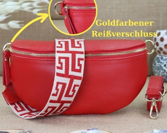 Rot Leder Umhängetasche Bauchtasche Crossbody Tasche mit goldenem Reißverschluss für Damen, Frauen Leder Gürteltasche Schultertasche Bag