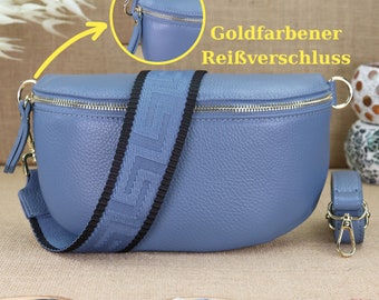 Wide strap belly bag, shoulder bag, crossbody bag for women, jeans blue leather belt bag, shoulder bag, crossbody bag for women