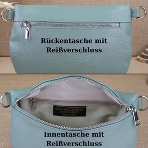 Mint leather fanny pack for women with 2 straps and silver zipper, women's leather shoulder bag, crossbody bag with patterned straps image 2