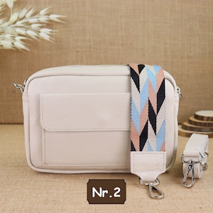 Sac banane en cuir crème avec 2 sangles pour femmes, sac à bandoulière en cuir, sac crossbody avec sangle à motifs, sac de tous les jours, cadeau pour elle Creme Nr.2