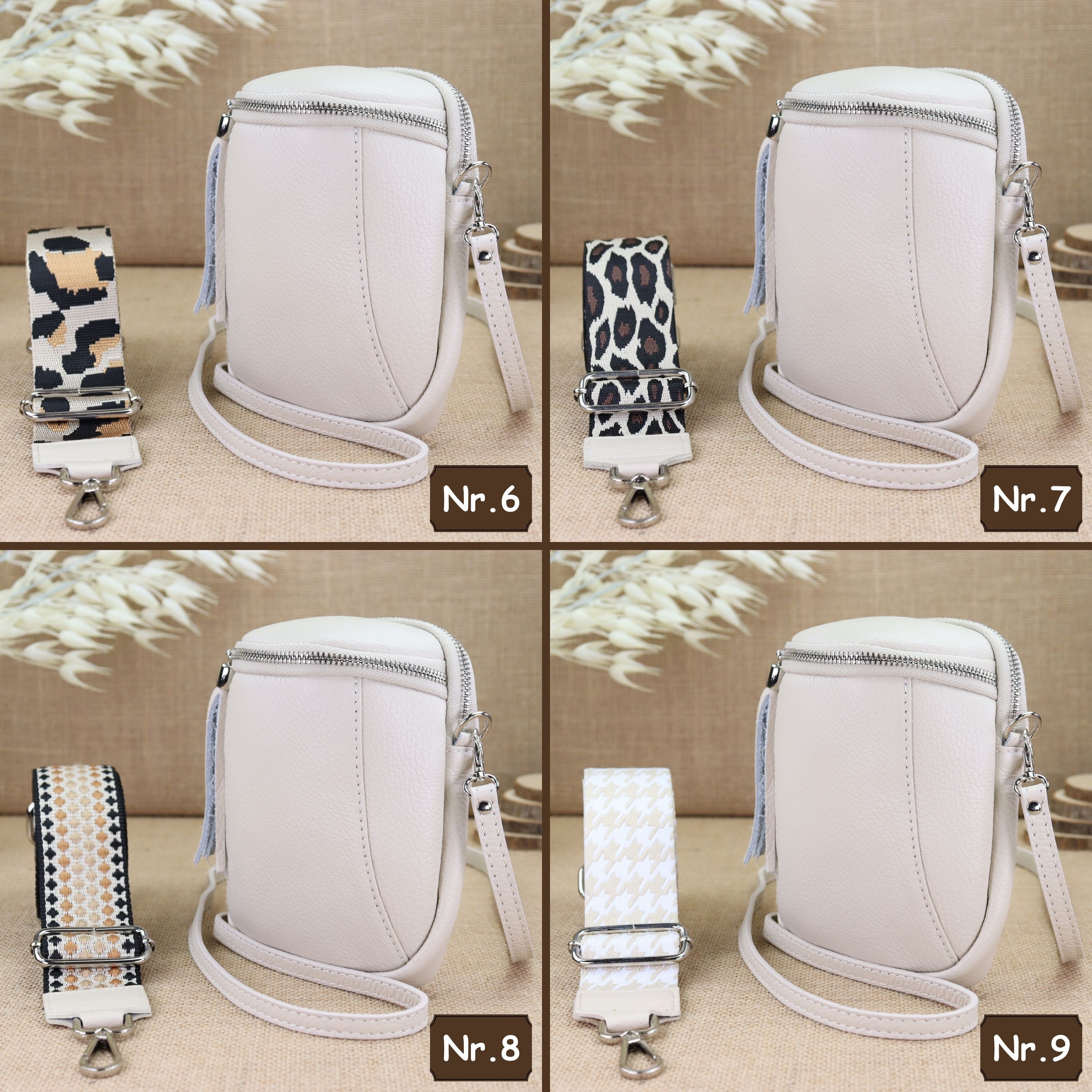 Cream Leather Bum Bag for Women With 2 Straps and Silver 