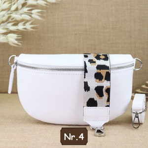 White leather shoulder bag for women with extra patterned straps, women's leather fanny pack, crossbody bag, shoulder bag, belt bag Weiß Nr.4