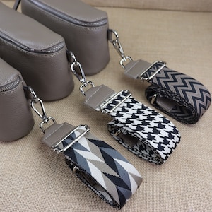 Taupe Leather Bag Straps for Women, Patterned Leather Straps for Bags with Silver Hardware, Wide Shoulder Strap, Camera Bag Straps