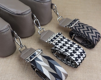 Taupe Leather Bag Straps for Women, Patterned Leather Bag Straps with Silver Hardware, Wide Shoulder Strap, Camera Bag Straps