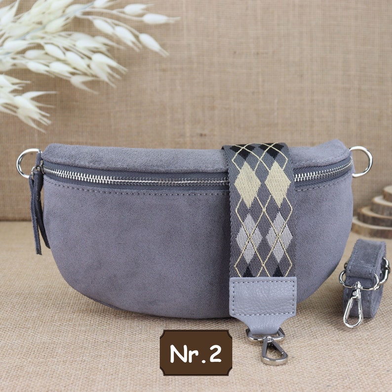 Graue Wildleder Bauchtasche für Frauen, Leder Umhängetasche für Damen, Rauleder Crossbody Tasche mit verschiedenen Größen, Schultertasche Grau Nr.2