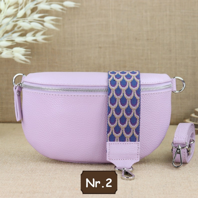 Sac banane en cuir violet pour femme avec 2 sangles, sac à bandoulière en cuir, sac à bandoulière, sac ceinture avec sangles, sac à bandoulière en cuir pour femme Lila Nr.2