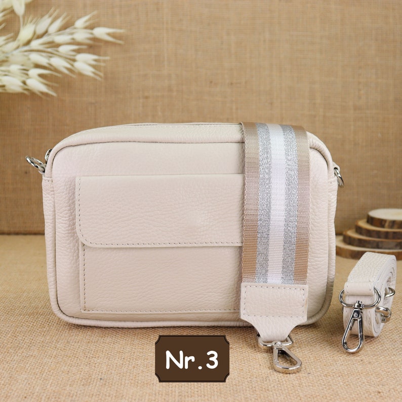 Creme Leder Bauchtasche mit 2 Riemen für Frauen, Leder Schultertasche, Crossbody Tasche mit Gemusterte Gurt, Alltagstasche, Geschenk für sie Bild 5