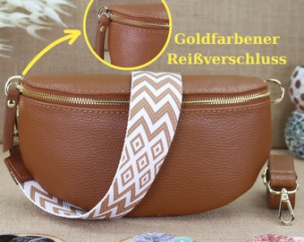 Brown leather fanny pack, shoulder bag, crossbody bag for women, patterned straps, belt bag, shoulder bag, crossbody bag for women